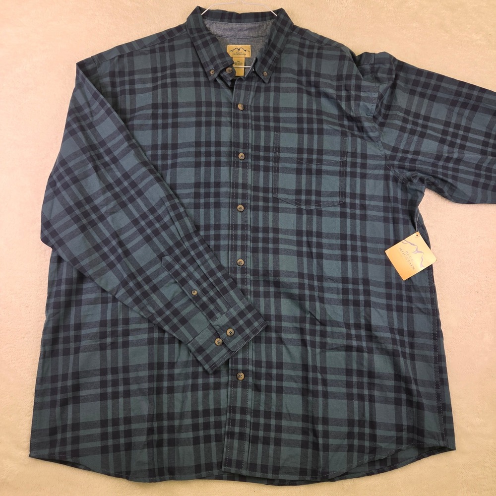 Blue Mountain Mens 2XL Oxford Shirt Bright Blue Plaid LS Button Down FMW24-11031